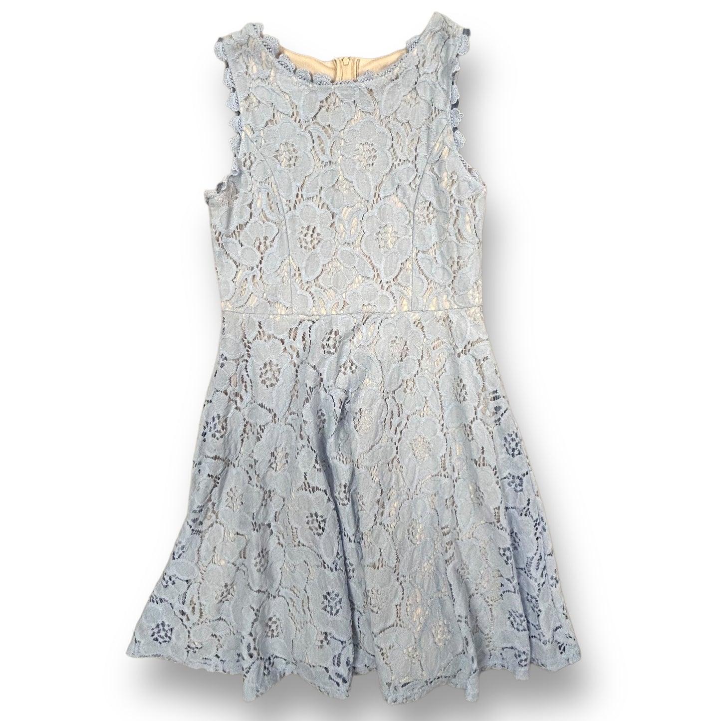 Rare Editions Girls Youth Size 14 Light Blue Floral and Lace Sleeveless Dress