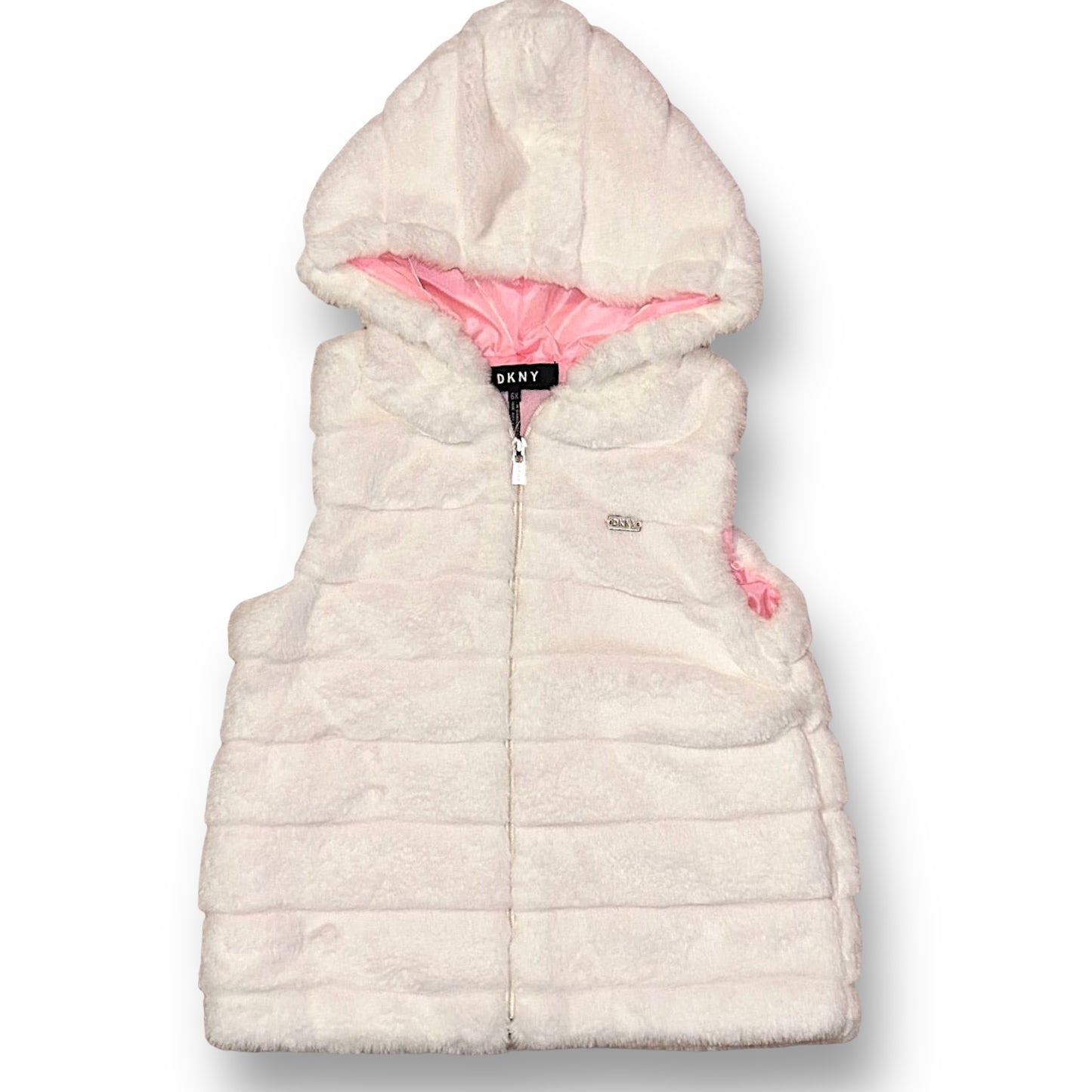 DKNY Girls Size 6X Full Zip Faux Fur Vest with Hood