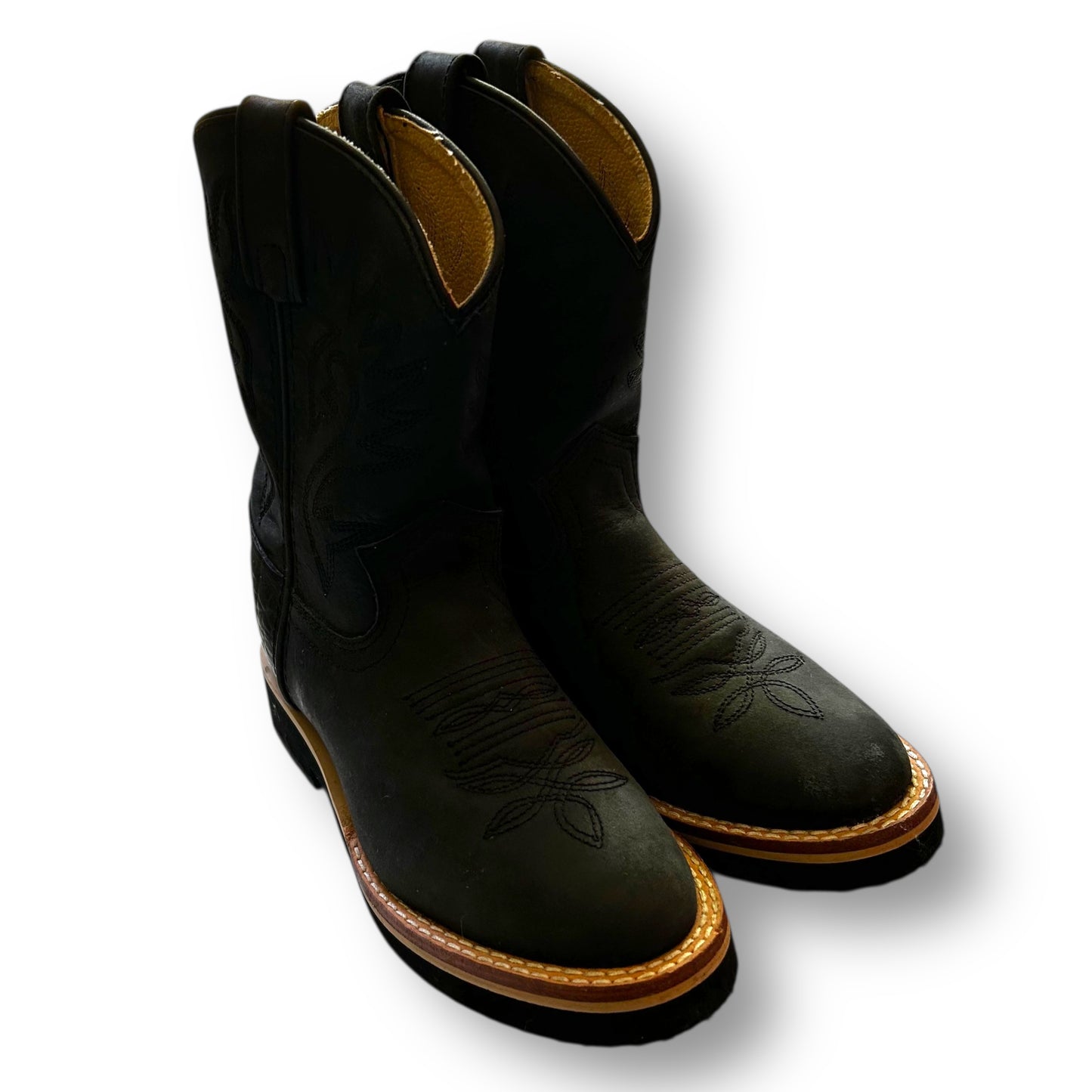 Justin Western Boots Black Leather Size 12.5 Kids Cowboy Boots