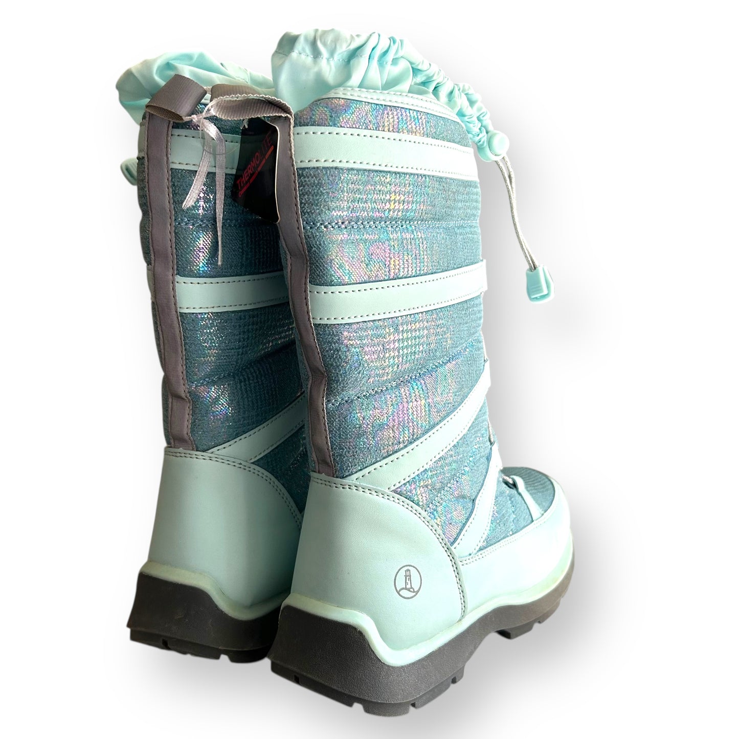 NEW! Lands End Snow Boots Youth Girls Size 4 Aqua Metallic Insulated Ski Boots