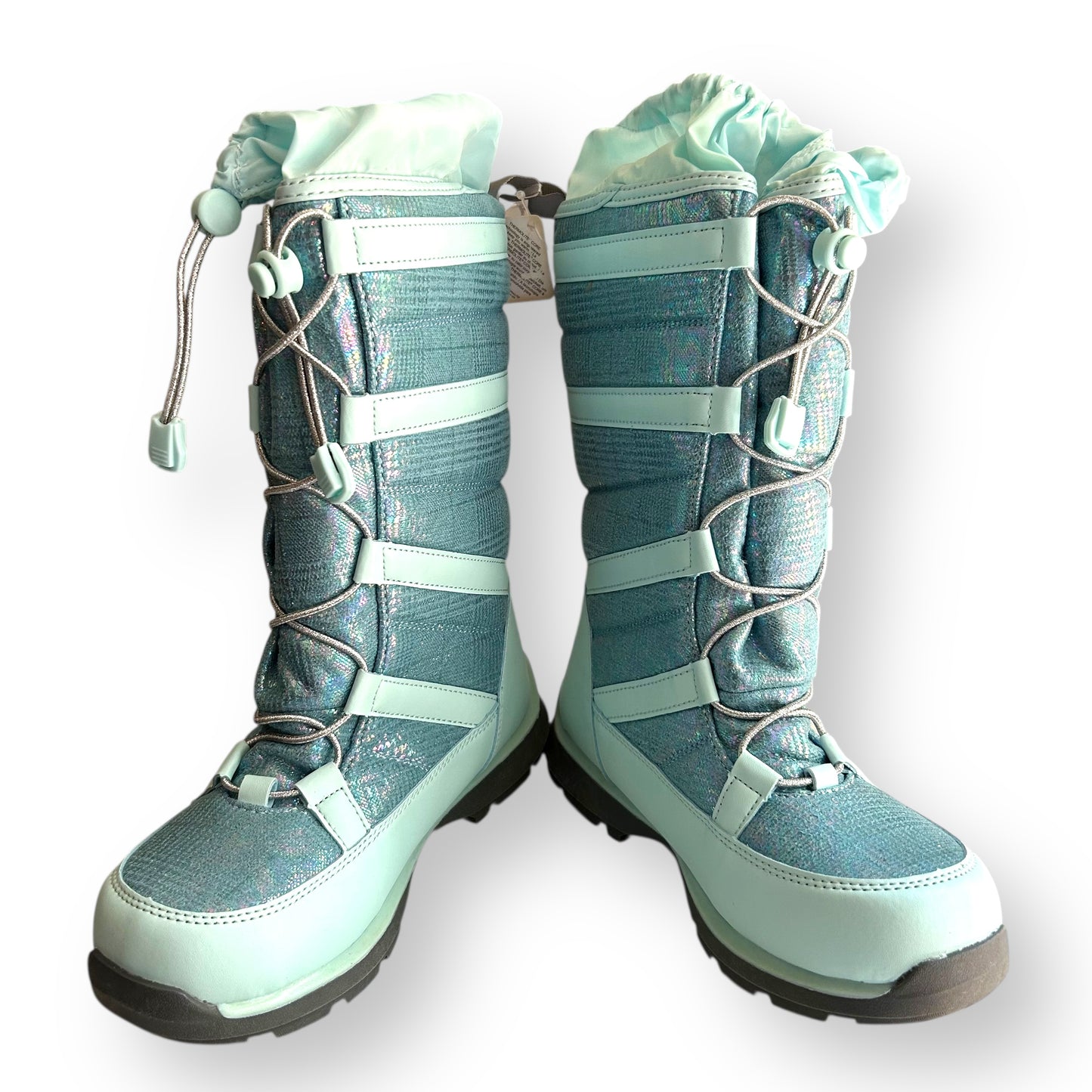 NEW! Lands End Snow Boots Youth Girls Size 4 Aqua Metallic Insulated Ski Boots