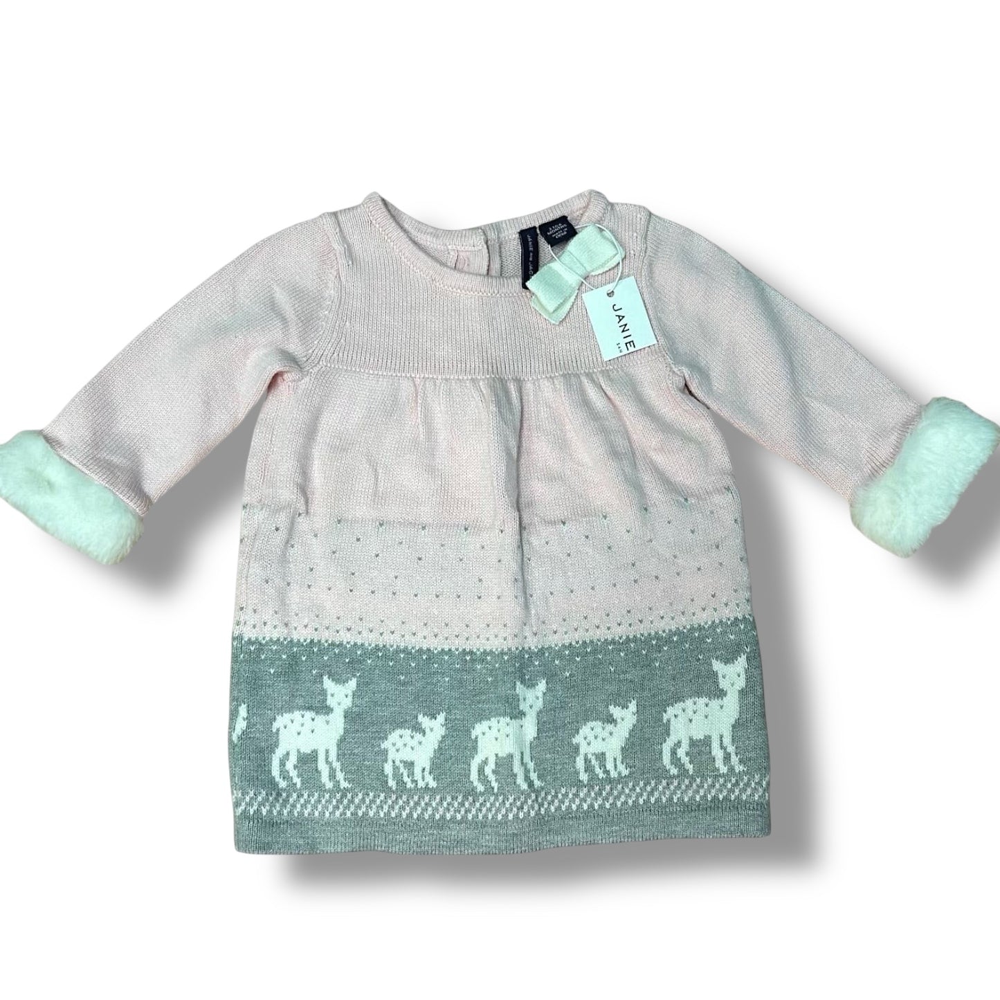 NEW! Janie and Jack Baby Girl Size 3-6 Months Pink and Gray Sweater Dress