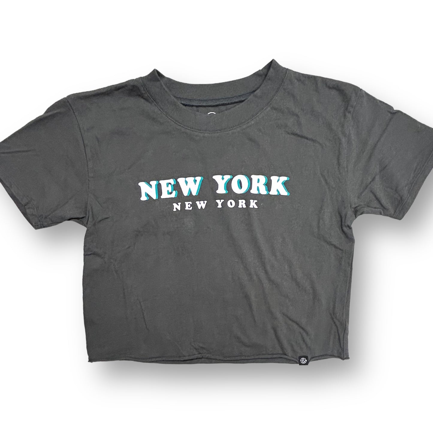 Youth Girls Size 10/12 Dark Gray New York Short Sleeve Cropped Tee