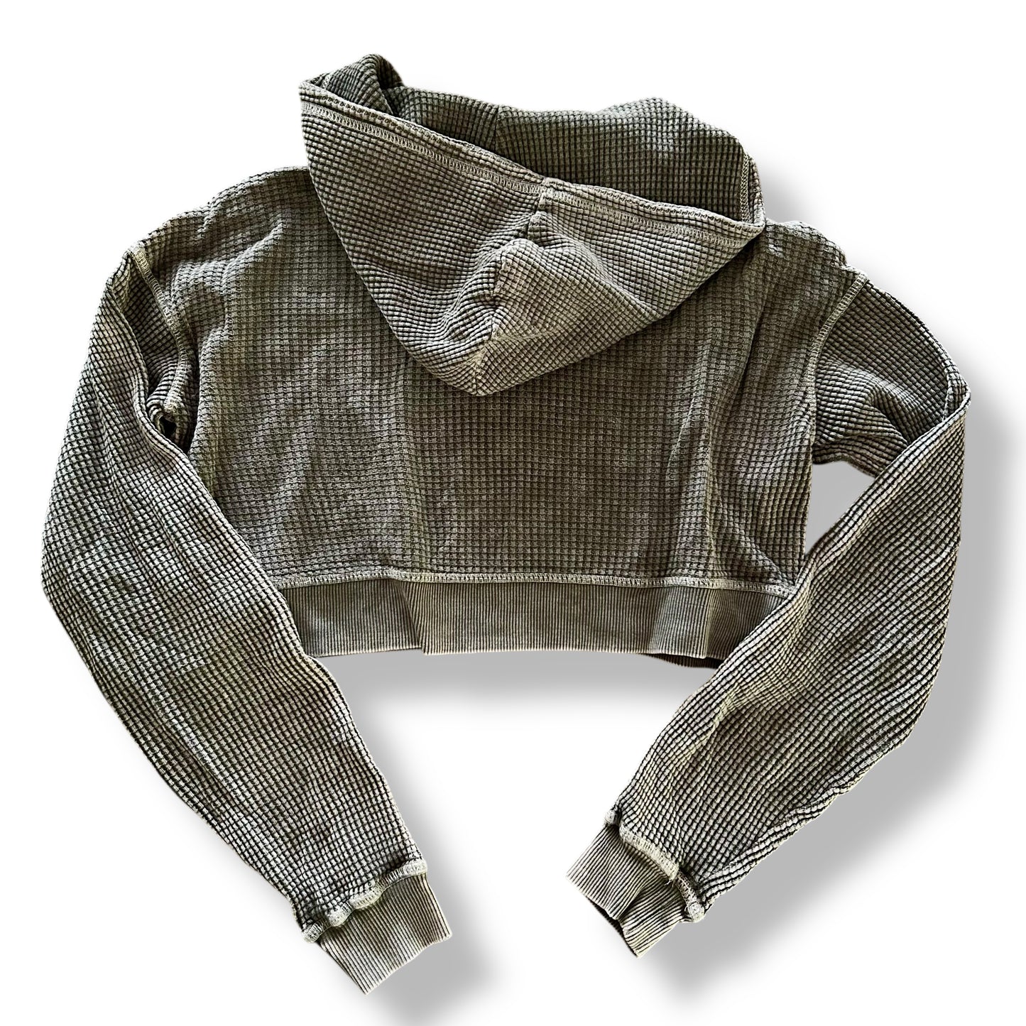 Wild Fable Women's XS Cropped Hoodie Shirt Distressed Gray Thermal Top