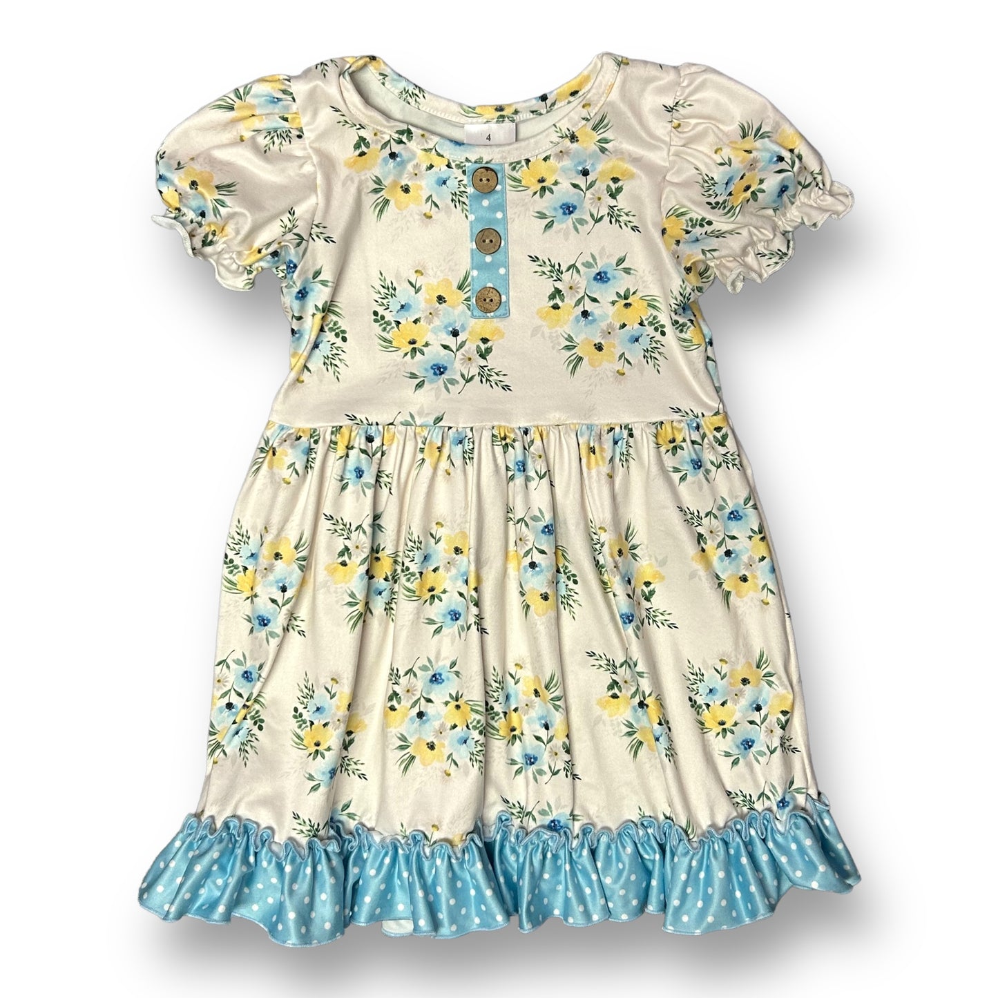 NEW! Girl Size 4 Boutique Dress Floral Print Button Accent Soft Knit Twirl Dress