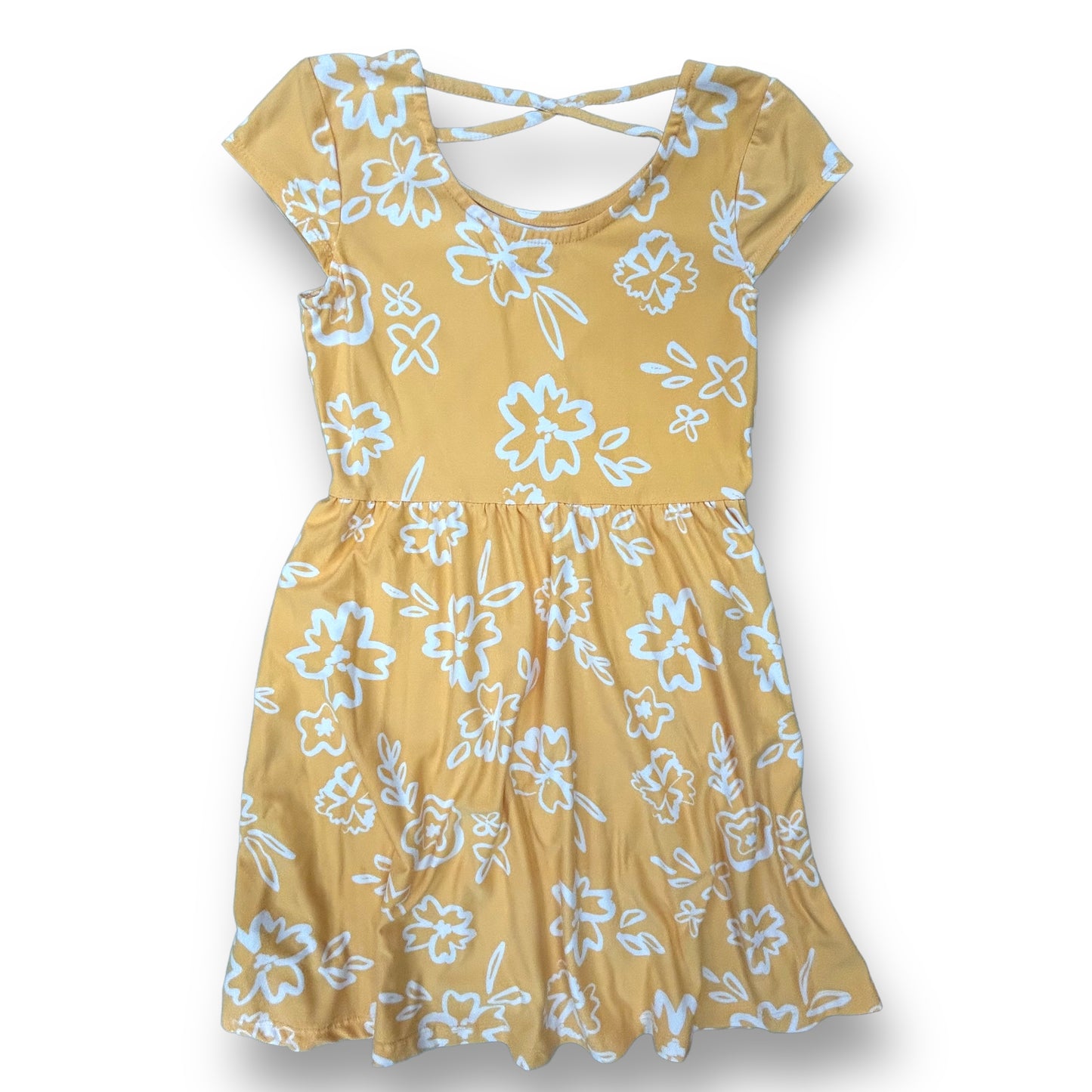Epic Threads Youth Girls Size 10/12 Short Sleeve Soft Knit Yellow Twirl Dress