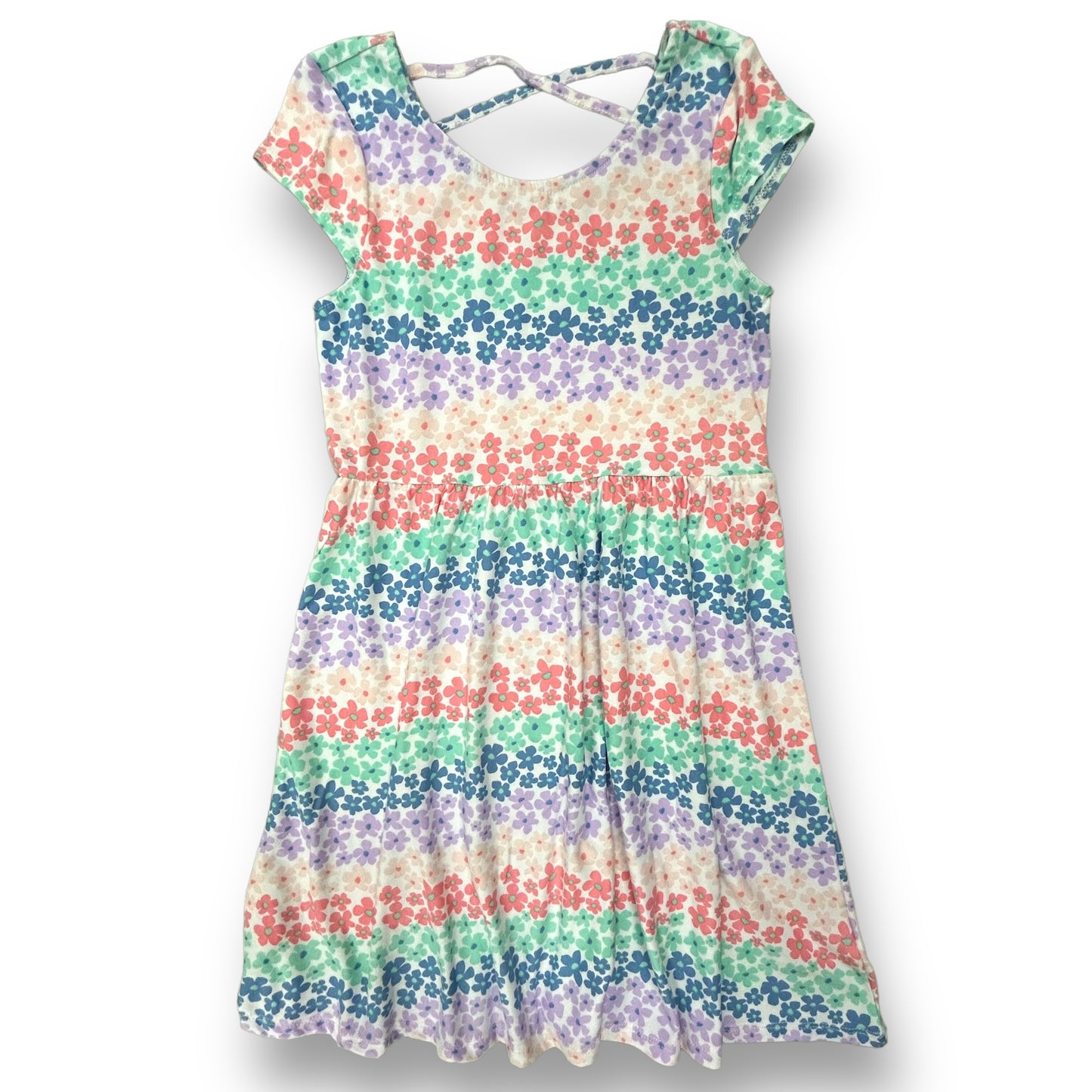 Epic Threads Youth Girls Size 10/12 Short Sleeve Soft Knit Floral Print Twirl Dress