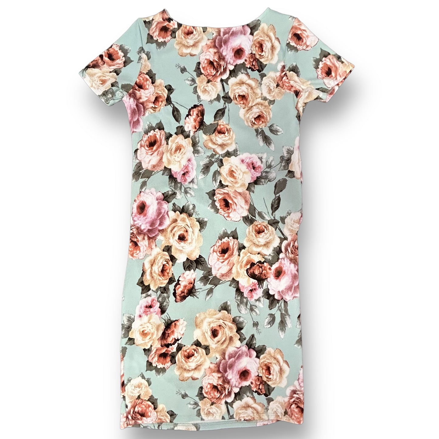 Pink Blush Floral Print Stretch Fabric Short Sleeve Size Small Maternity Dress