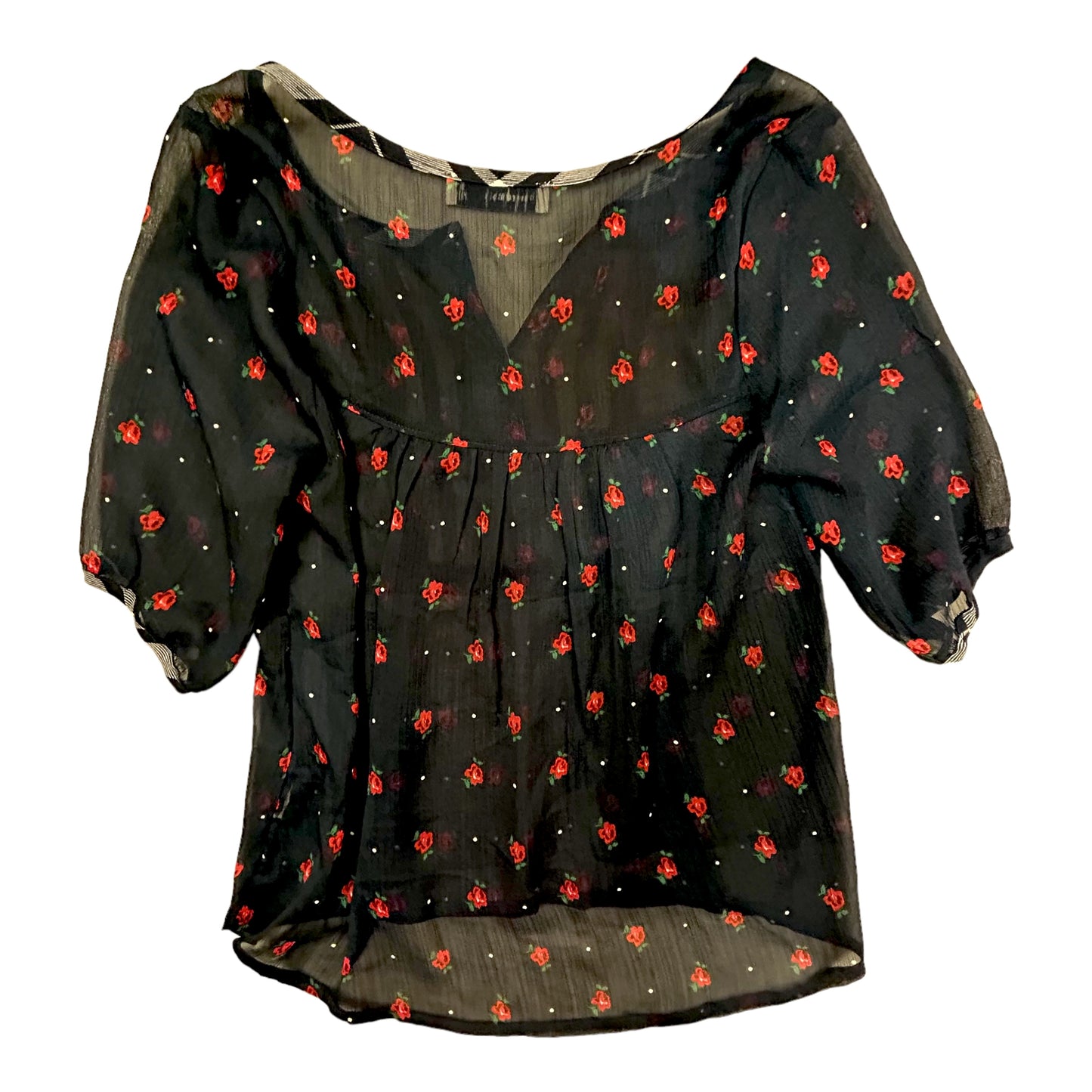 Women's Abercrombie Babydoll Blouse Size Small Sheer Navy Loose Fit Button Top