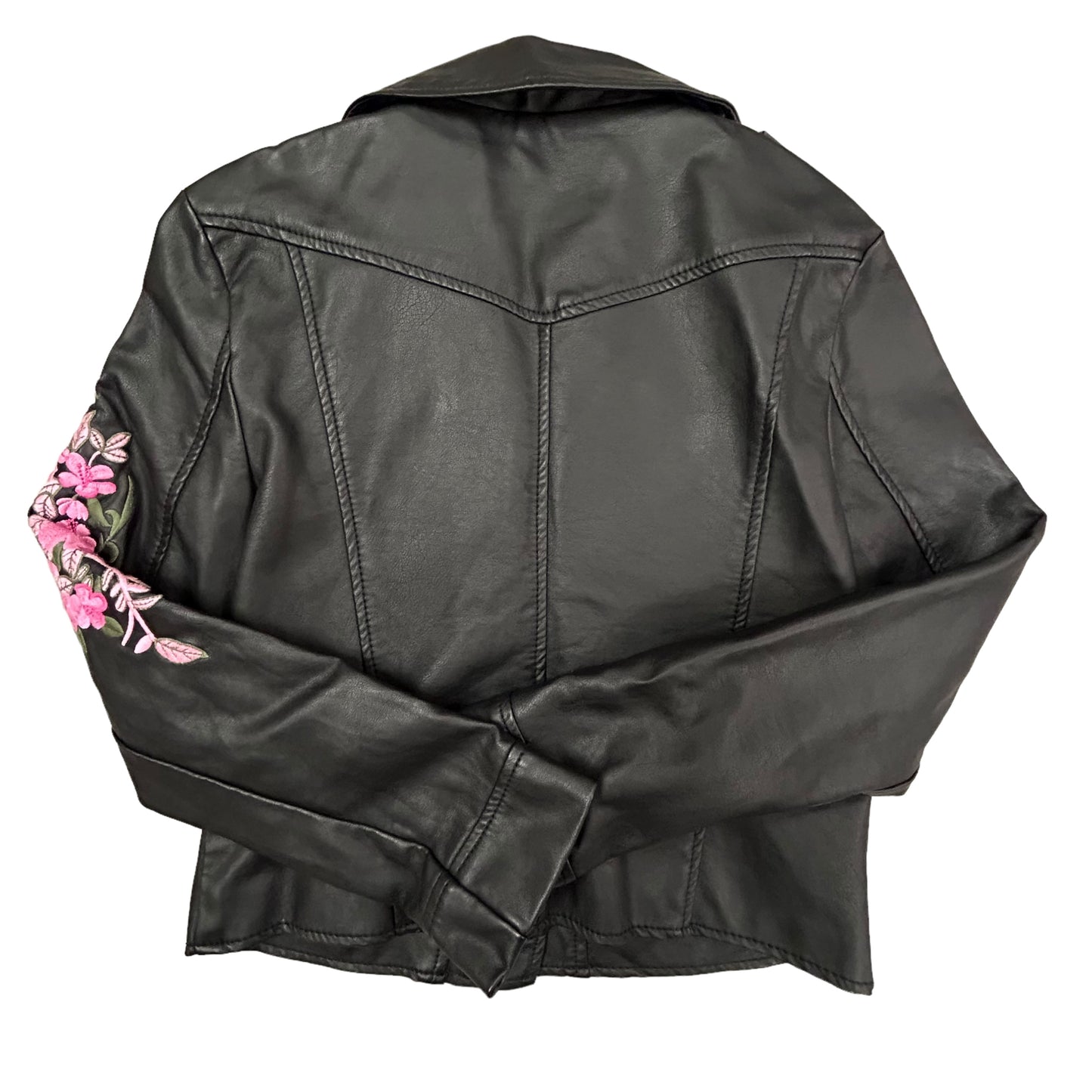 Girls Size 10/12 Youth Black Faux Leather Jacket with Embroidered Accents