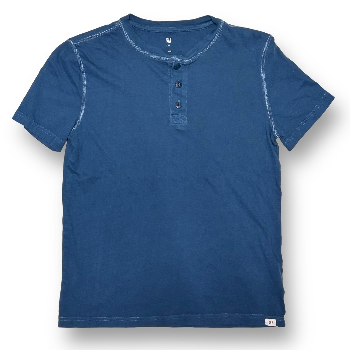 Gap Youth Boys Size 12 Shirt Teal Blue Short Sleeve Henley Tee