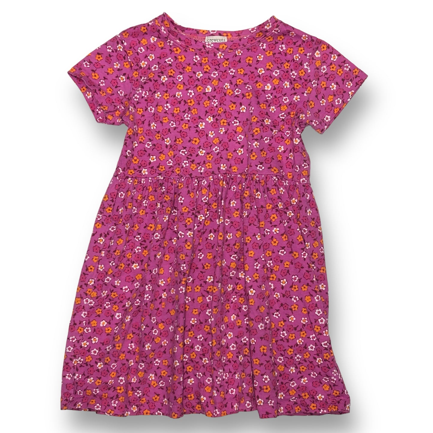 Crewcuts Girls Size 6 Pink Floral Print Comfy Cotton Short Sleeve Dress