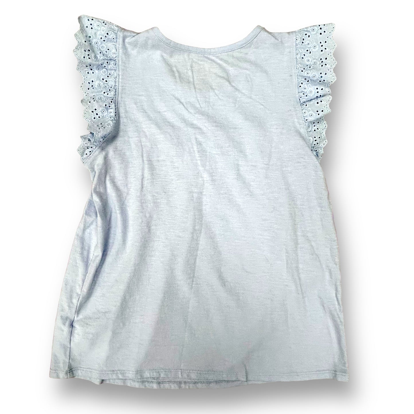 Youth Girls Size 10/12 Baby Blue Eyelet Lace Flutter Sleeve Cotton Blouse