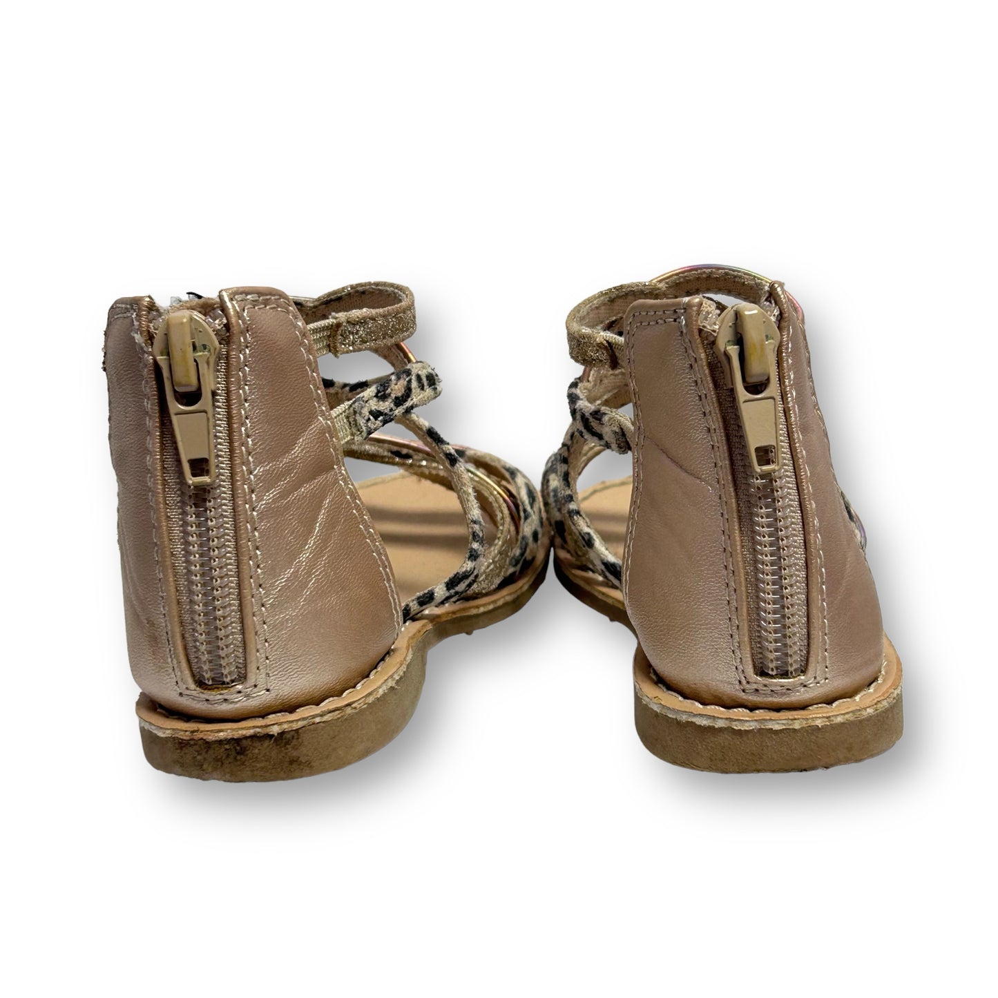 Girls Gladiator Sandals Size 8 Toddler Gold Leopard Print Zippered Flat Sandals