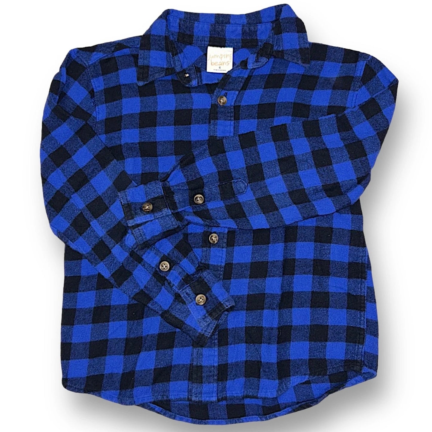 Boys Size 6 Black and Blue Plaid Flannel Long Sleeve Button Down Shirt