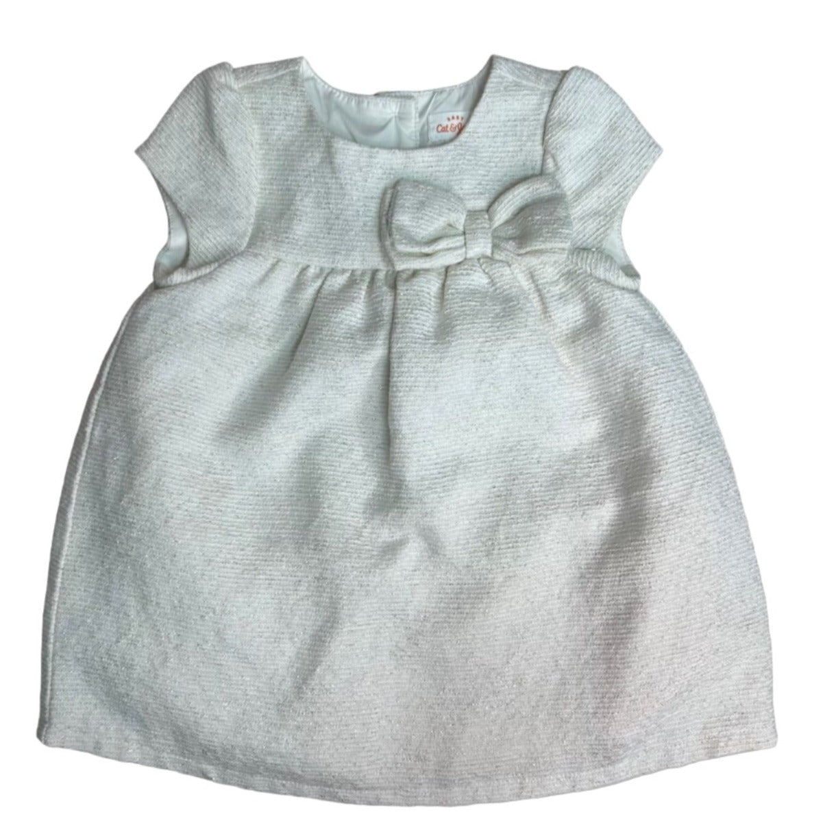 Girls Size 18 Months Ivory with Gold Shimmer Short Sleeve Formal Toddler Dress