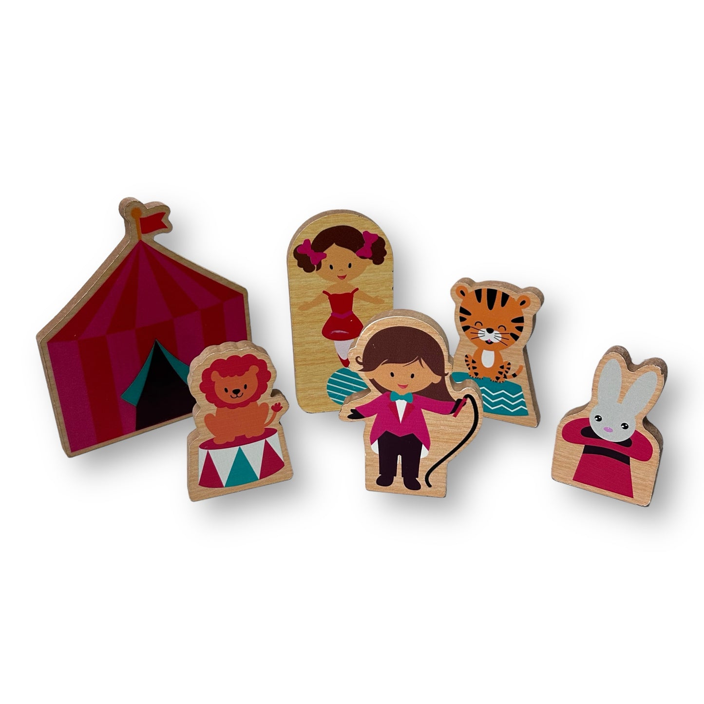 Janod Animal Circus Mini Story Wooden Figures Playset with Drawstring Bag