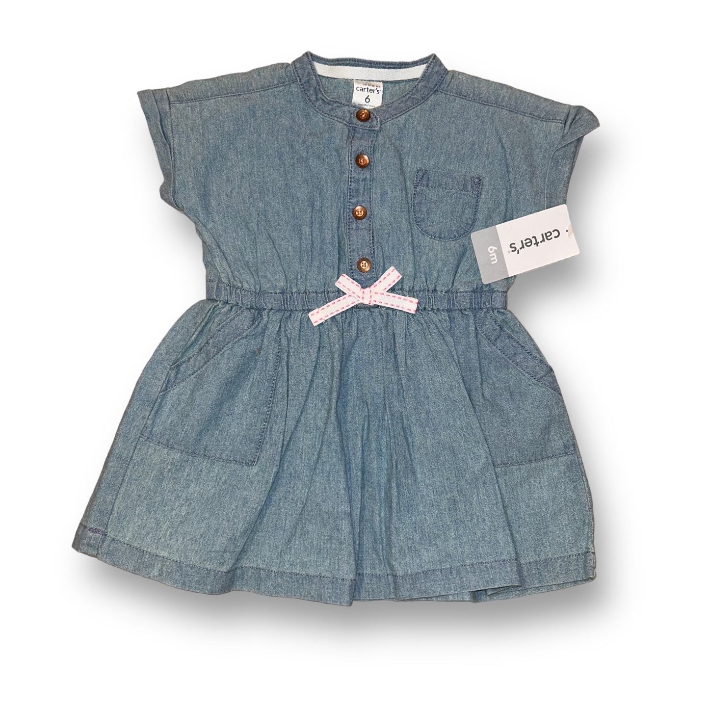 NEW! Carter's Baby Girl Size 6 Months Button Top Short Sleeve Denim Dress