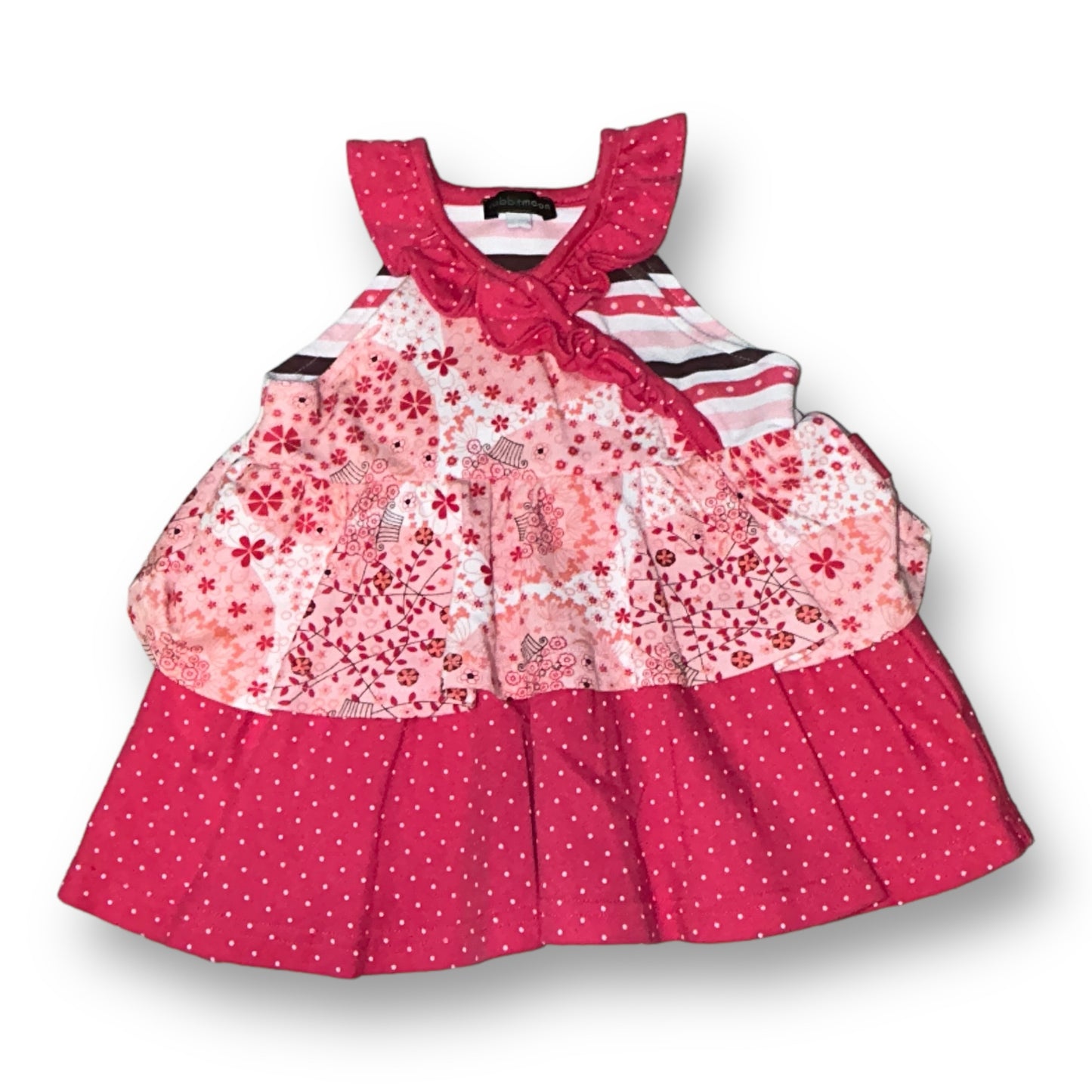 Rabbit Moon Baby Girl Dress Size 9-12 Months Pink Cotton Ruffled Sundress
