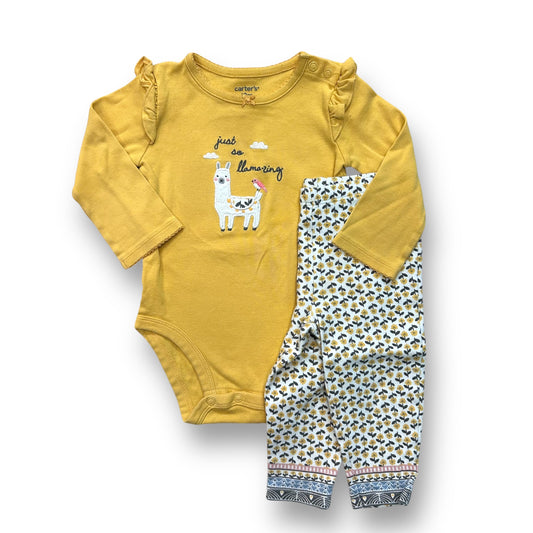 Carter's Baby Girl Outfit 12 Months Yellow & Gray Llama Print 2-Pc Pants Set