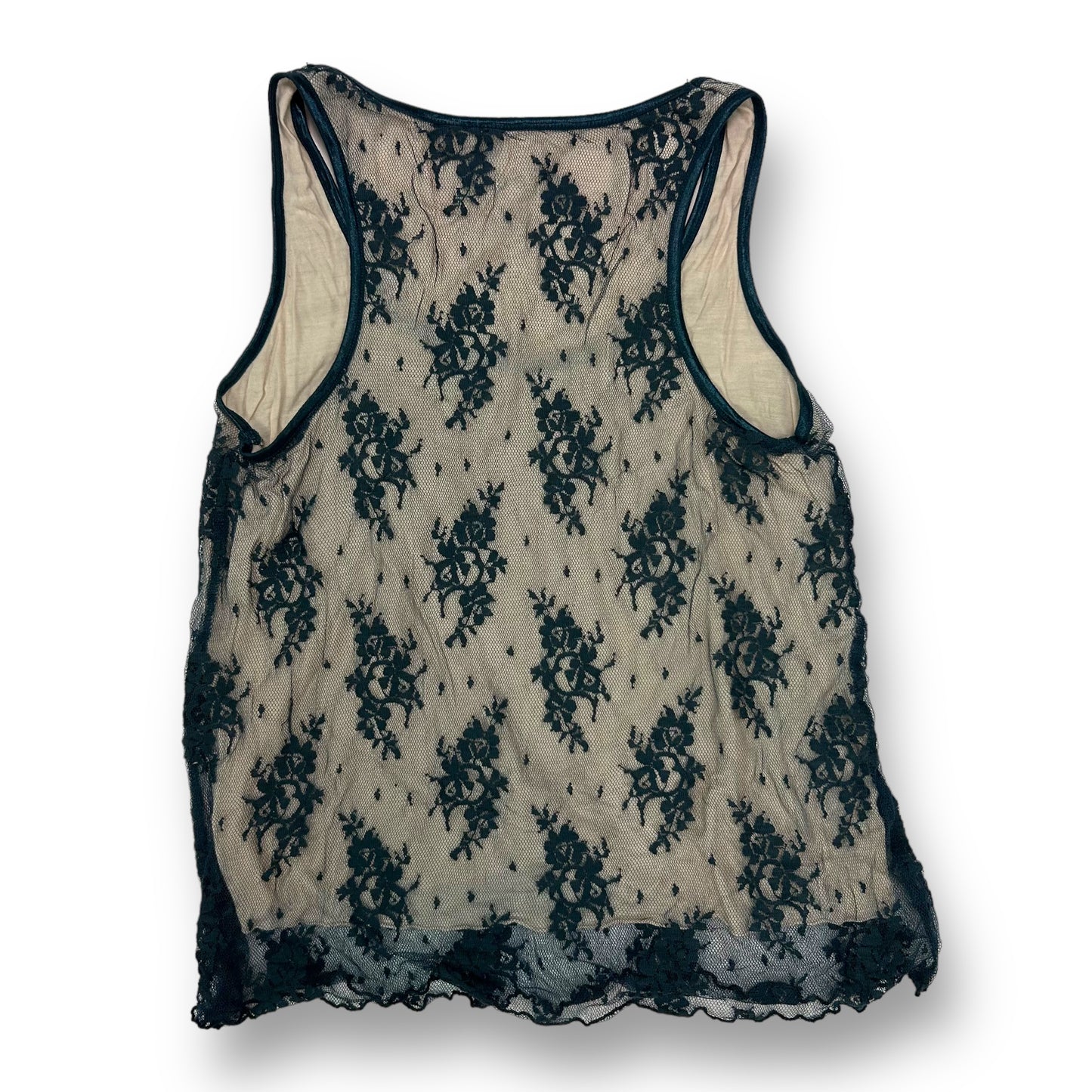 Kensie Women's Size Small Blouse Navy Sheer Lace Layered Sleeveless Cami