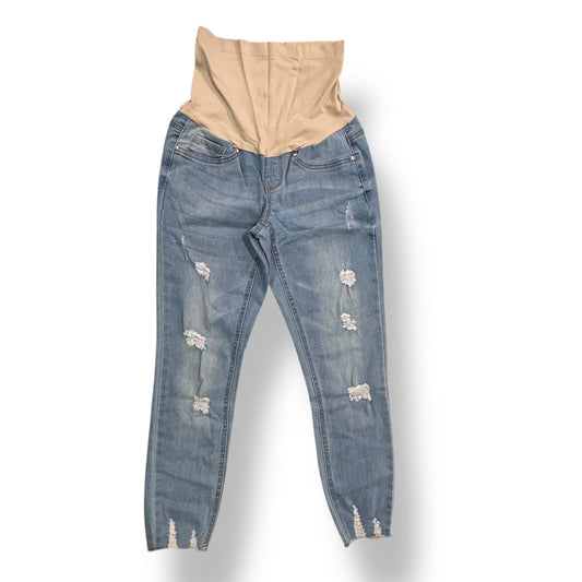 Size Small Maternity Jeans Light Blue Distressed Denim Stretch Waist Panel