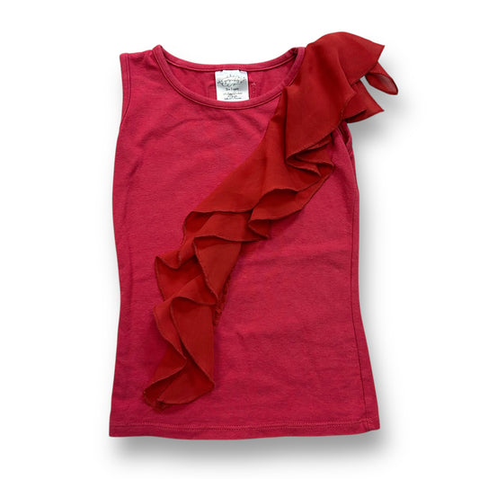 A dark pink ruffled sleeveless boutique top for girls.