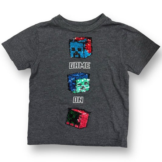 Boys Size 4 Minecraft Shirt Dark Gray Flip Sequin Short Sleeve Tee