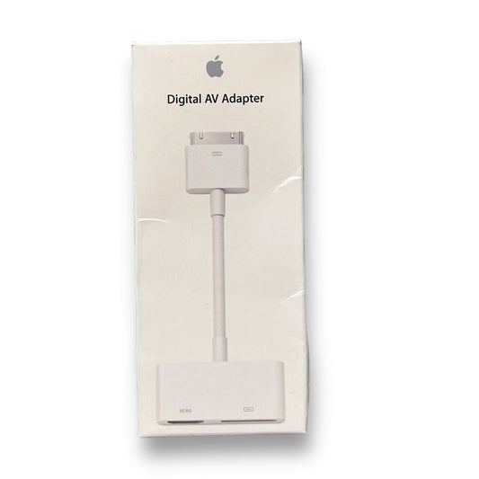 An Apple 30-Pin Dock Connector cable packaged in a white and silver box with the Apple logo on the top.
