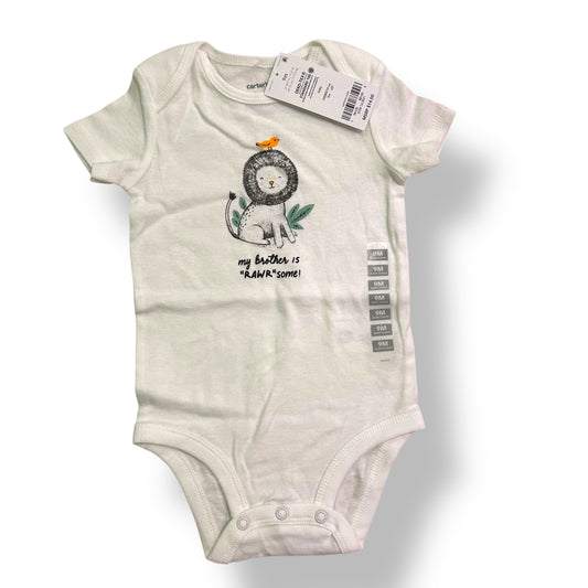 NEW! Carter's Boys Size 9 Months Baby Brother White Short Sleeve Bodysuit