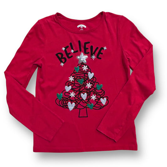 Girls Size 10/12 Youth Christmas Shirt Long Sleeve Red Top with Sequins