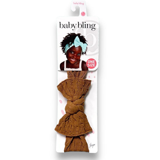 NEW! Girls Brown Stretch Headband with Knotted Bow, Kids One Size Fits All