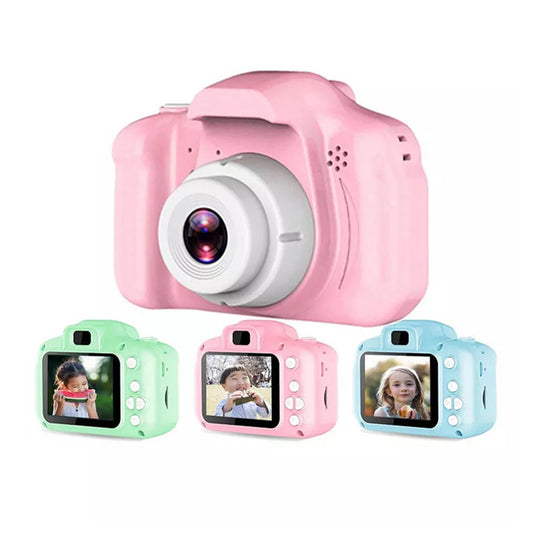 Assorted colored digital video recorders designed to look like cameras, with display screens showing images.