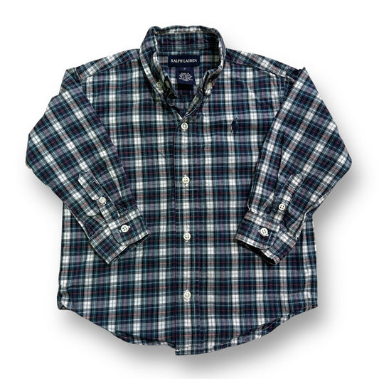Ralph Lauren Boys Size 2T Navy Plaid Long Sleeve Button-Up Shirt