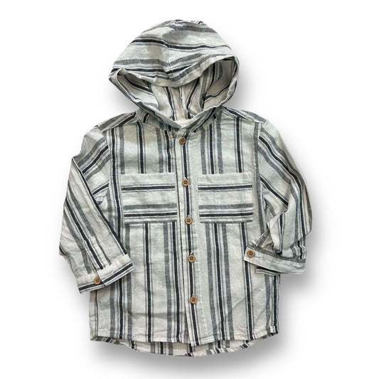Toddler Boy Size 18 Months Linen Blend Long Sleeve Button Up Hoodie Shirt
