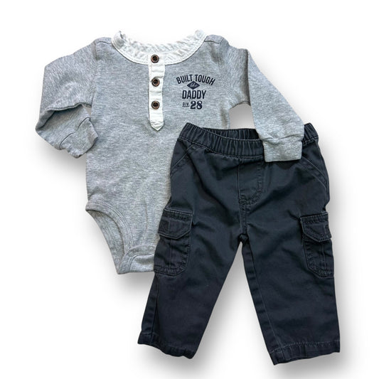 Carter's Baby Boy Outfit Size 6 Months Gray Henley Bodysuit & Khaki Pants Set