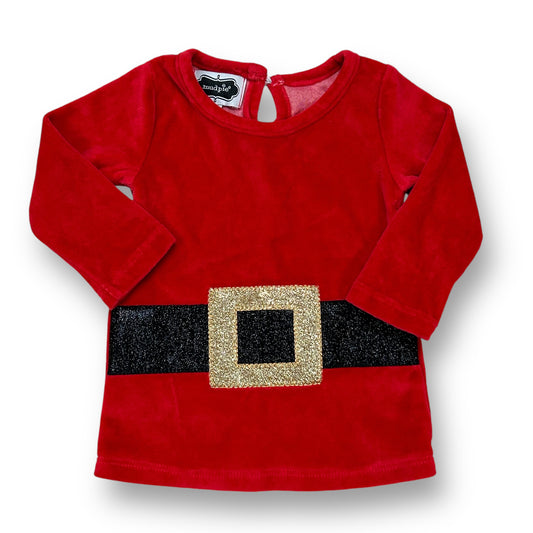 Girls Mudpie Size 0-6 Months Red Velour Long Sleeve Santa Dress