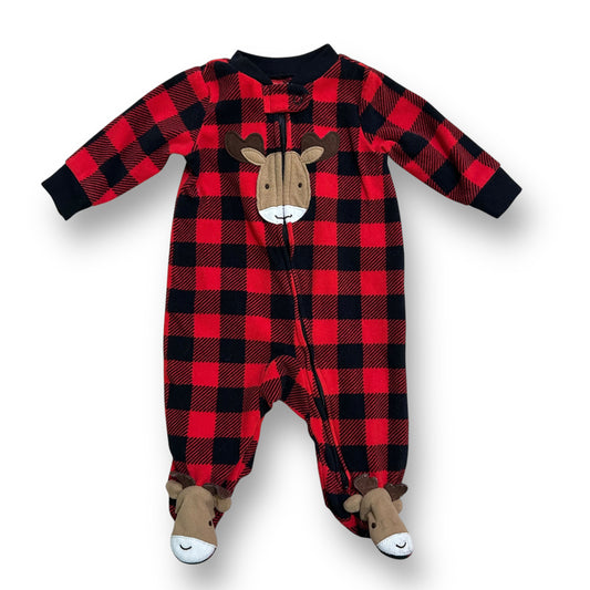 Carter's Boys Size 0-3 Months Buffalo Plaid Moose Zippered Fleece Footie Pajamas