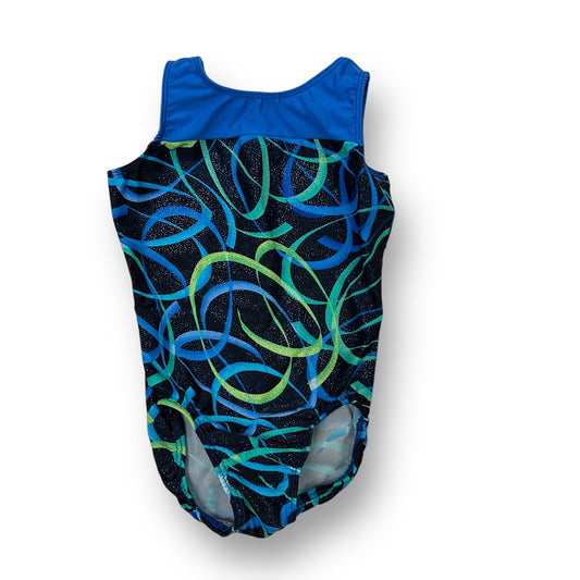 Freestyle Girls Size 4/5 Shimmery Black and Blue Print Gymnastics Dance Leotard