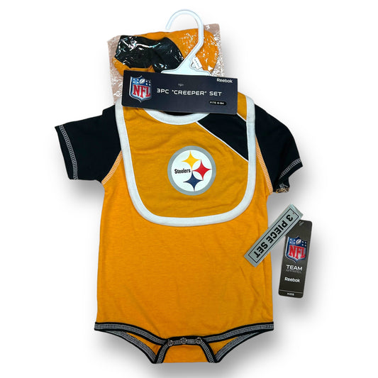 NEW! Steelers Football NFL Romper Baby Size 6-9 Months 3pc Gift Creeper Set
