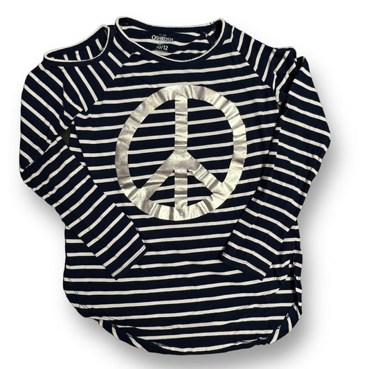 OshKosh Size 10/12 Youth Girls Navy Striped Peace Long Sleeve Cold Shoulder Top