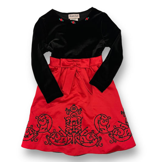 Girls Size 4 Christmas Holiday Dress Red and Black Velour with Embellishments