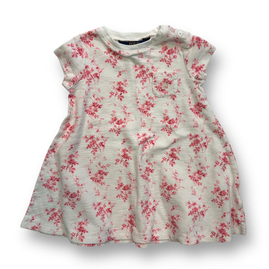Polo Ralph Lauren Girls 2/2T Pink and White Ribbed Cotton Floral Print Dress