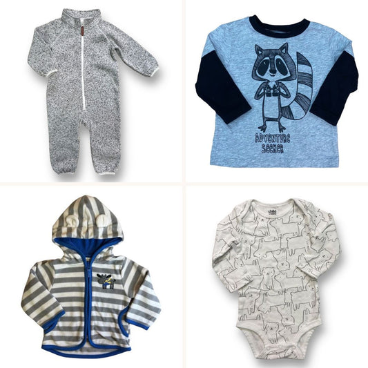Boys Size 12 Months Clothing Lot of 4: Romper, Hoodie, Bodysuit, and Shirt