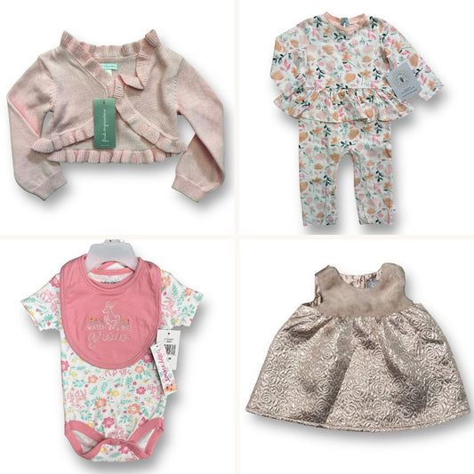 NEW! Baby Girl Size 3-6 Months Pink Collection Lot Dress Romper Sweater Top Bib