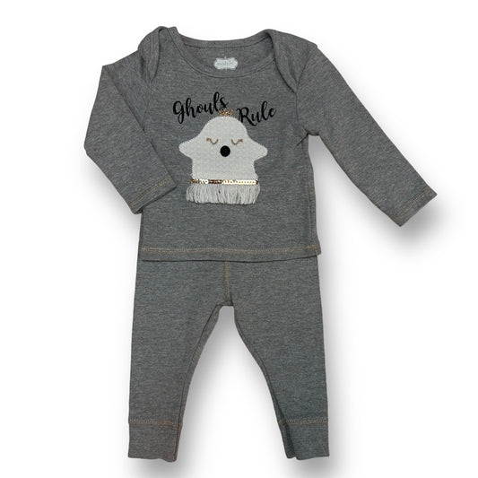Mudpie Baby Girl Halloween Outfit 0-3 Months Gray Ghouls Rule Top and Pants Set