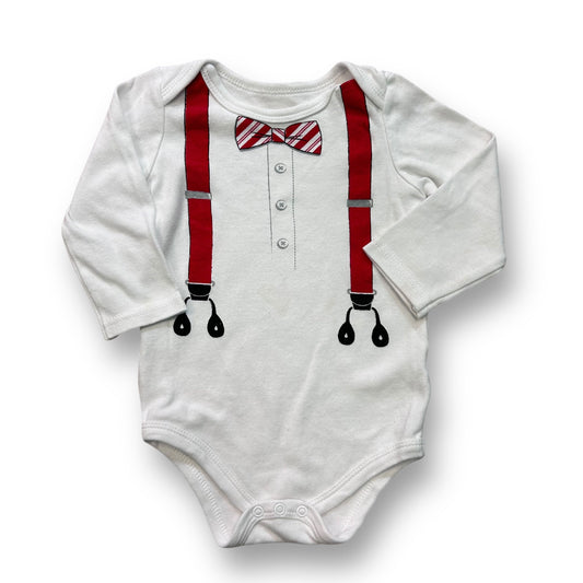 Boys Size 18 Months White Long Sleeve Shirt Bodysuit with Suspenders