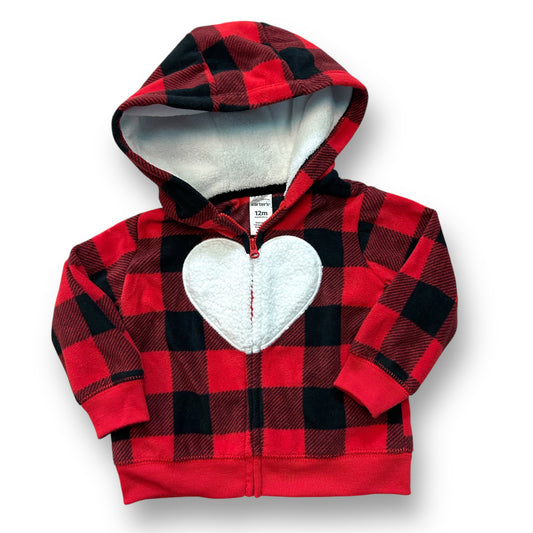 Carter's Girls 12 Months Hoodie Red & Black Plaid Fleece Full Zip Sweatshirt