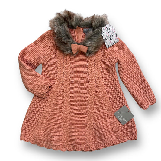 NEW! Tahari Baby Girl Size 6-9 Months Peach Knit Fur Lined Sweater Dress