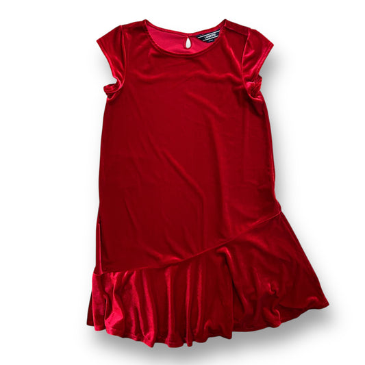 Lands End Girls Size 10/12 Youth Medium Red Velvet Fancy Short Sleeve Twirl Dress